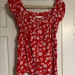 LC Lauren Conrad Red and White Floral Blouse